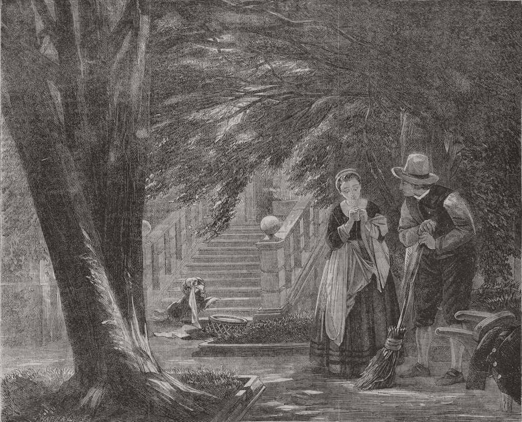 ROMANCE. Sunny moments 1860 old antique vintage print picture